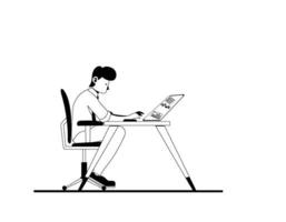 man working with laptop sketch vector