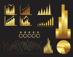 Gold analytics chart icons vector