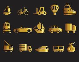 conjunto de iconos de transporte de trabajo de oro