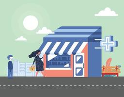 Characters Shopping in Pharmacy Store vector