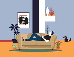 Man sleeping on sofa icons vector