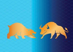 Gold bull and bear in stock trading vector