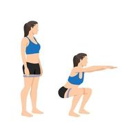 Woman doing Mini band air squat exercise. Flat vector illustration isolated on white background