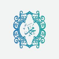 Arabic and islamic calligraphy of the prophet Muhammad, peace be upon him, traditional and modern islamic art can be used for many topics like Mawlid, El-Nabawi . Translation , the prophet Muhammad vector