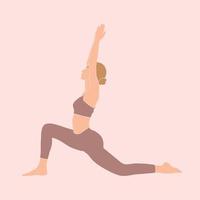 Abstract young girl practicing yoga in pastel colors. Woman practicing balance asanas. Contemporary art. Weight Loss. Health lifestyle. Calmness and relax. Hand drawn flat illustration vector