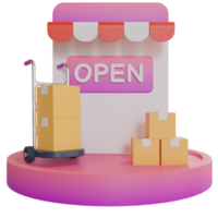 loja aberta do ícone do objeto da ilustração 3d