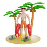 summer illustration with character 3d png