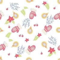 Winter Christmas seamless pattern design with mittens, vector illustration. Winter decorative endless background.