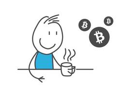 Stick figures. Bitcoins. vector