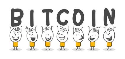 Stick figures. Bitcoins. vector