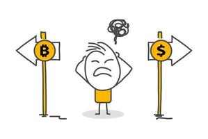 Stick figures. Bitcoins. vector