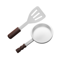 La spatule et la casserole d'icône d'objet d'illustration 3d peuvent être utilisées pour le Web, l'application, le graphique d'informations, etc. png