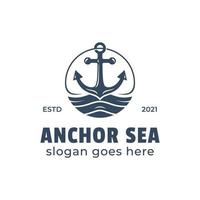 vintage retro anchor symbol in sea or ocean logo illustration vector