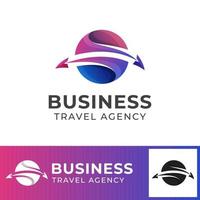 logotipo de empresa de agencia de viajes. Resumen de todo el mundo con icono de vector plano