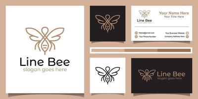 logotipos de arte de línea de símbolo de abeja abstracto, diseño de logotipo de línea de abeja premium vectorial minimalista y tarjeta de visita vector