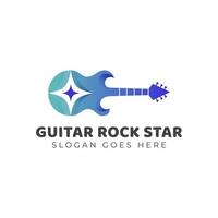 diseño del logotipo de la estrella de rock de la guitarra del festival para un espectáculo en vivo, diseño del logotipo de la canción de la guitarra acústica del estudio musical de la banda vector