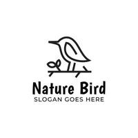 logotipos de arte de línea de pájaro natural con diseño de icono de símbolo de hoja vector