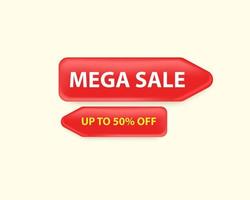 Realistic mega sale red banner template vector