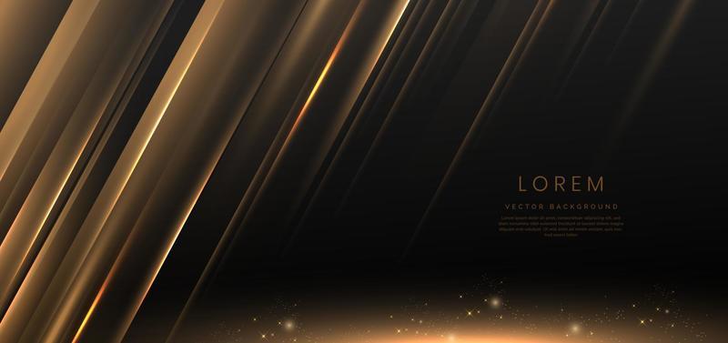 Abstract elegant gold lines diagonal scene on black background. Luxury style with copy space for text.
