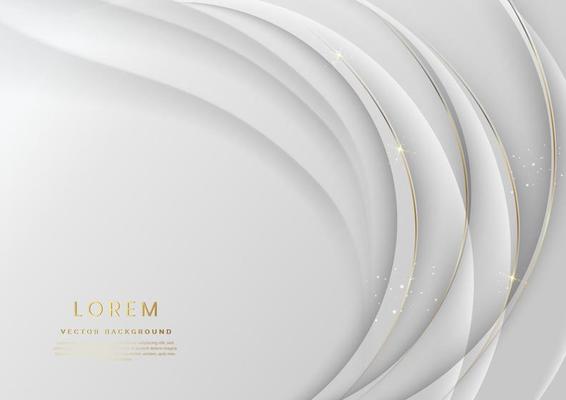 Abstract 3d white background with gold lines curved wavy sparkle with copy space for text. Luxury style template design.