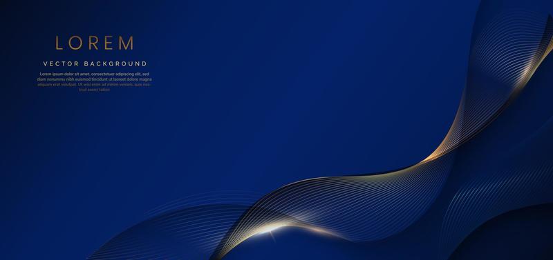 Abstract luxury golden lines curved overlapping on dark blue background. Template premium award design.