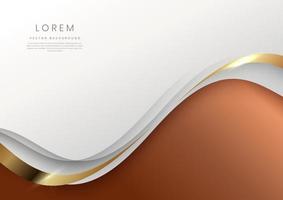 Abstract 3d template white on brown background with gold lines curved wavy sparking with copy space for text. Luxury style. vector