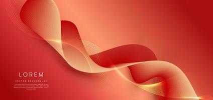 Abstract 3d gold curved red ribbon on red background with lighting effect. Luxury design style. vector