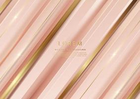 Abstract 3d template rose gold background with gold lines diagonal sparking with copy space for text. Luxury style. vector
