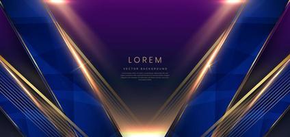 Abstract luxury golden lines diagonal overlapping on dark blue background with lighting effect. Template premium award design. vector