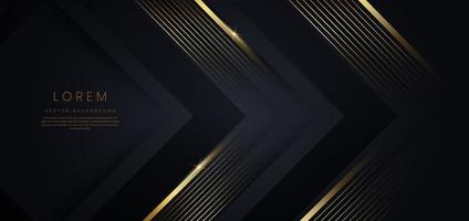 Abstract template triangles black and grey geometric oblique with golden line layer on black background. Luxury style. vector