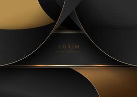 Abstract 3d curved black and gold ribbon on black background with lighting effect copy space for text. Luxury design style. vector