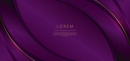 Abstract 3d curved violet background with gold lines curved wavy sparkle with copy space for text. Luxury style template design. vector