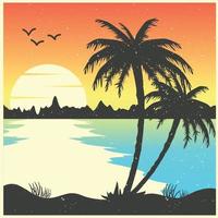 Vintage summer sunset palm view illustration vector