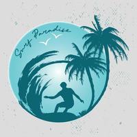 diseño de camiseta de verano fresco paraíso de surf para amantes del surf vector