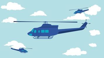 flat cartoon side view of utility helicopter in the sky vector