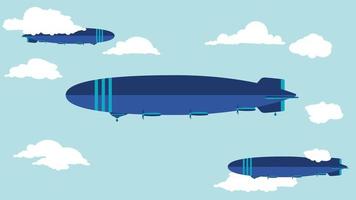 flat cartoon side view of balloon airship in the sky vector