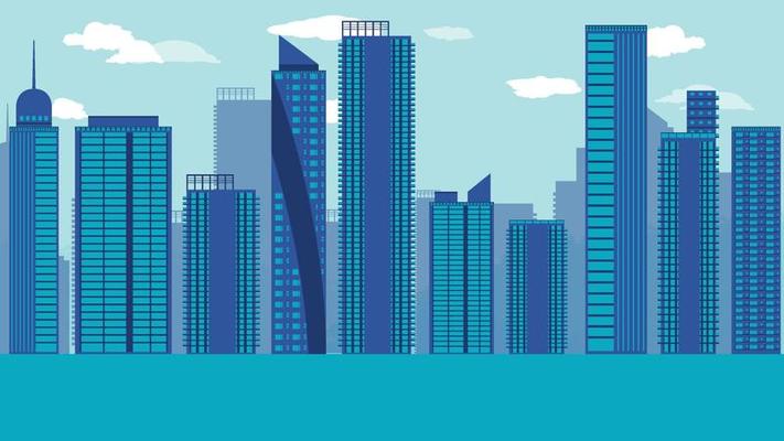 flat cartoon side view of high rise building city town