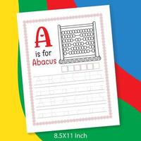 A to Z alphabet letter with easy word tracing and coloring book for preschool or kindergarten kids. A-Z Word tracing and coloring activity log sheet for Kindergarten and preschool kids vector