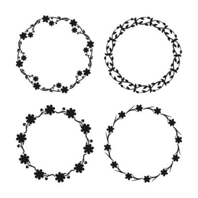 Floral round ornaments. Silhouette frames from flowers.