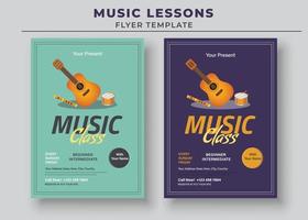 plantilla de volante de lecciones de música, póster de lecciones de piano, póster de clase de música, póster de lecciones de guitarra vector