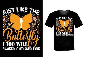 Butterfly T shirt design, vintage, typography vector