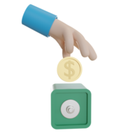 el dinero de la moneda del asimiento de la mano del icono del objeto de la ilustración 3d se puede utilizar para web, aplicación, gráfico de información, etc. png