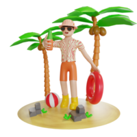 summer illustration with character 3d png