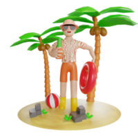 summer illustration with character 3d png