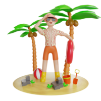 summer illustration with character 3d png