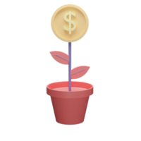 La planta de dinero de icono de objeto de ilustración 3d se puede utilizar para web, aplicación, gráfico de información, etc. png