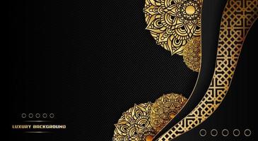 luxury background, elegant gold line decoration and mandala design, on black color background vector