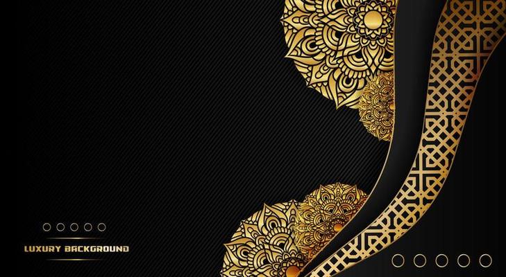 luxury background, elegant gold line decoration and mandala design, on black color background