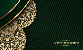 dark green luxury abstract background, mandala decoration with gold outline, vector illustration