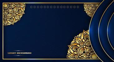 luxury background with elegant gold outline frame and mandala design, on blue color background